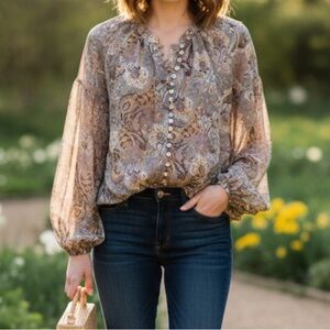 Elegant Paisley Button-Up Blouse